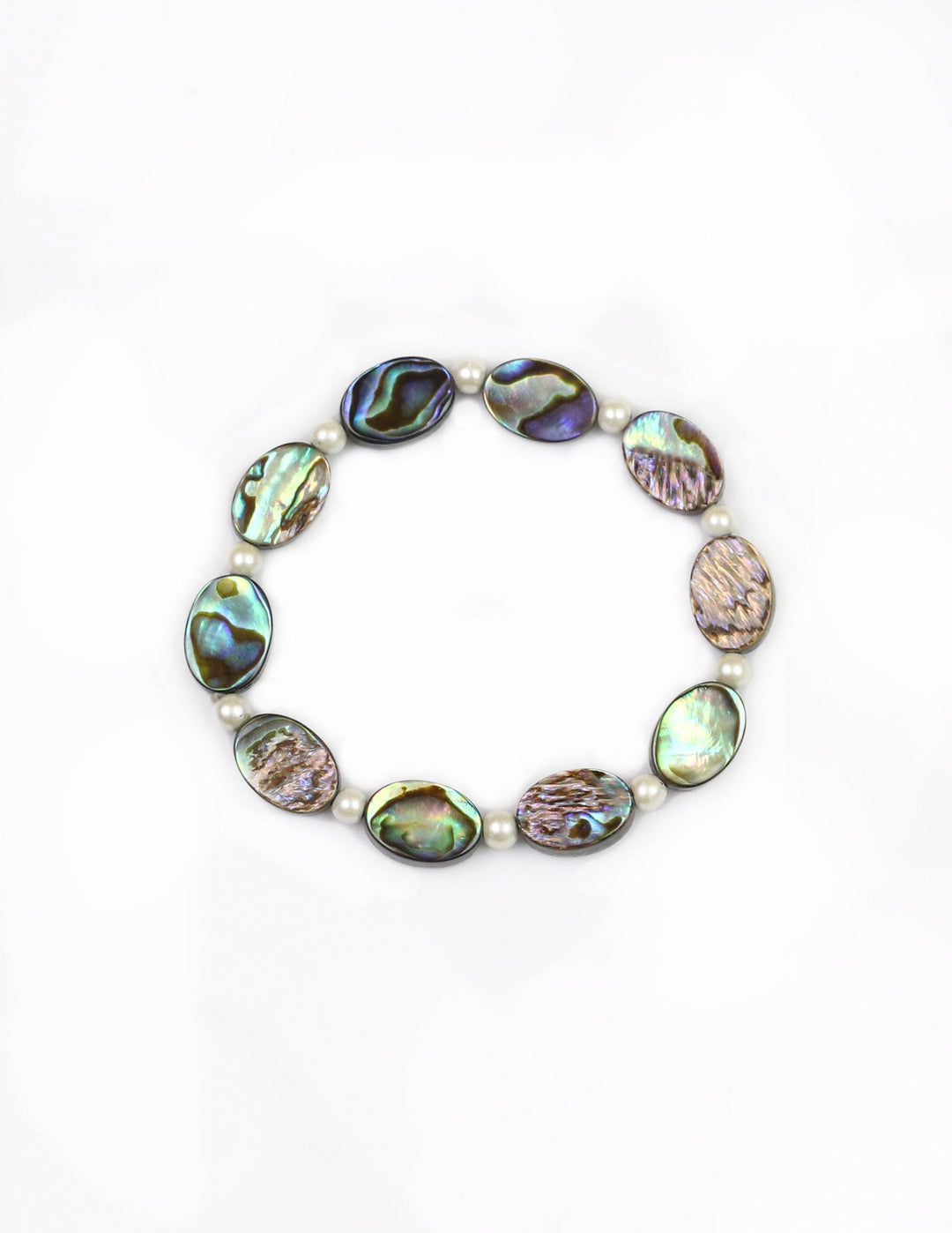 Abalone oval beads & white magnetic hematite rounds bracelet