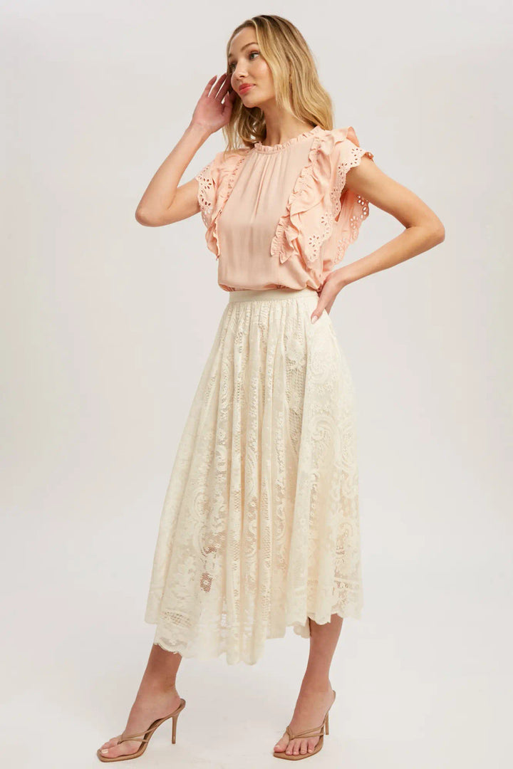 Lace Tulle Midi Skirt