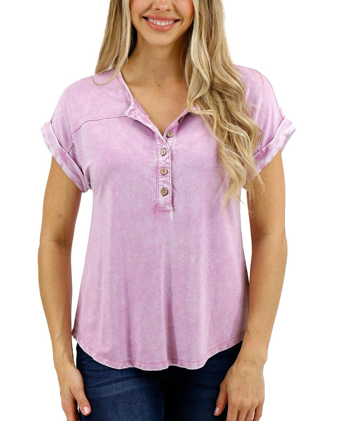 Henley Mineral Washed Tee in Washed Violet