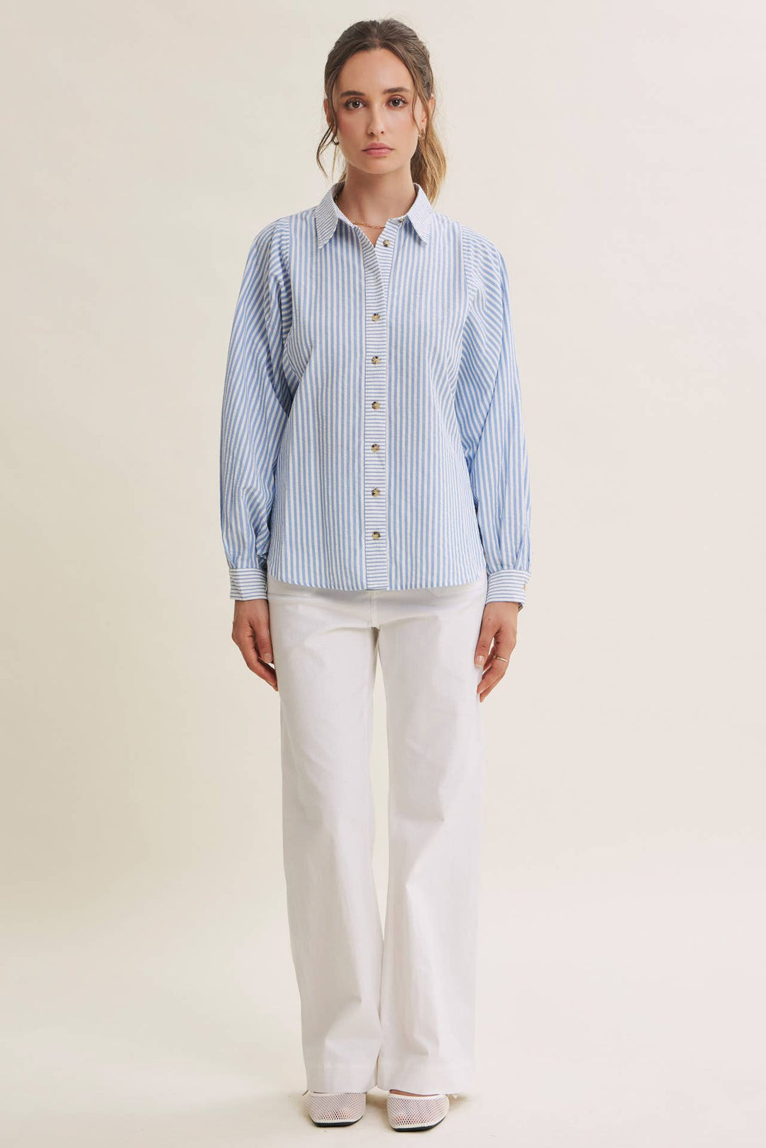 Between the Lines Button-Up - Brick Red