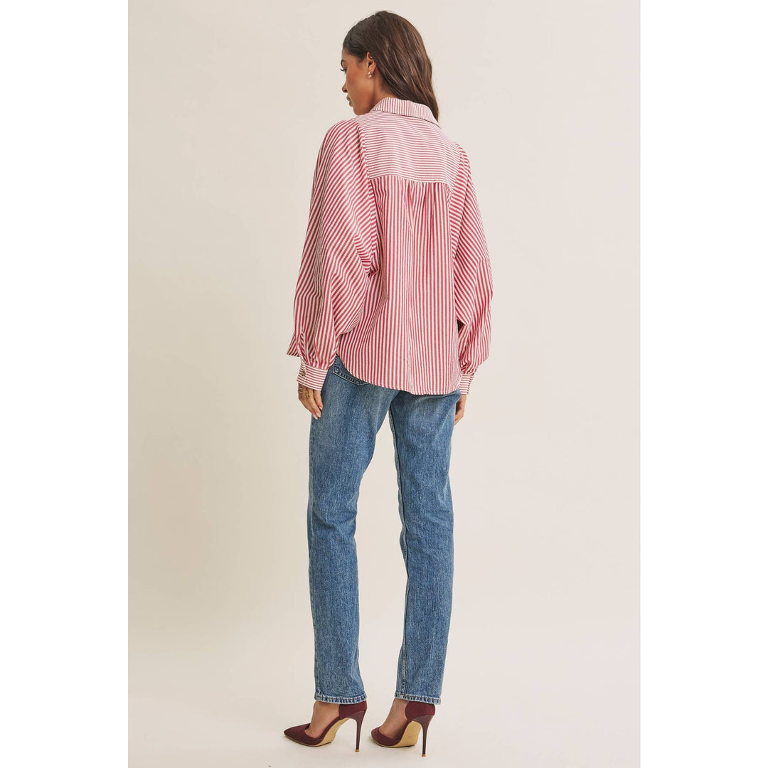 Between the Lines Button-Up - Brick Red