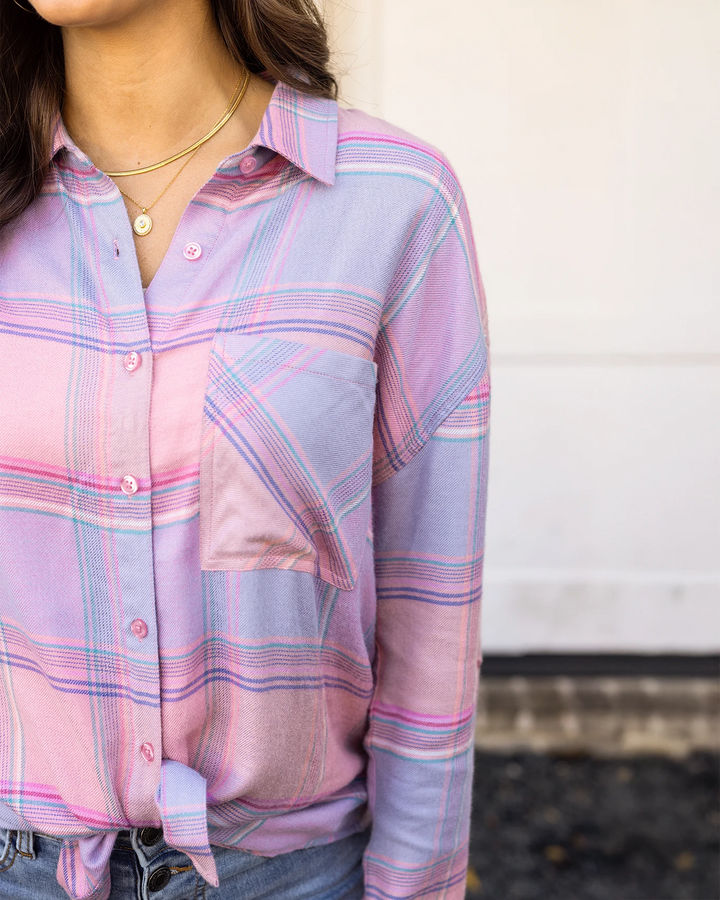 Soft Brushed Spring Plaid Shirt in Pink Plaid