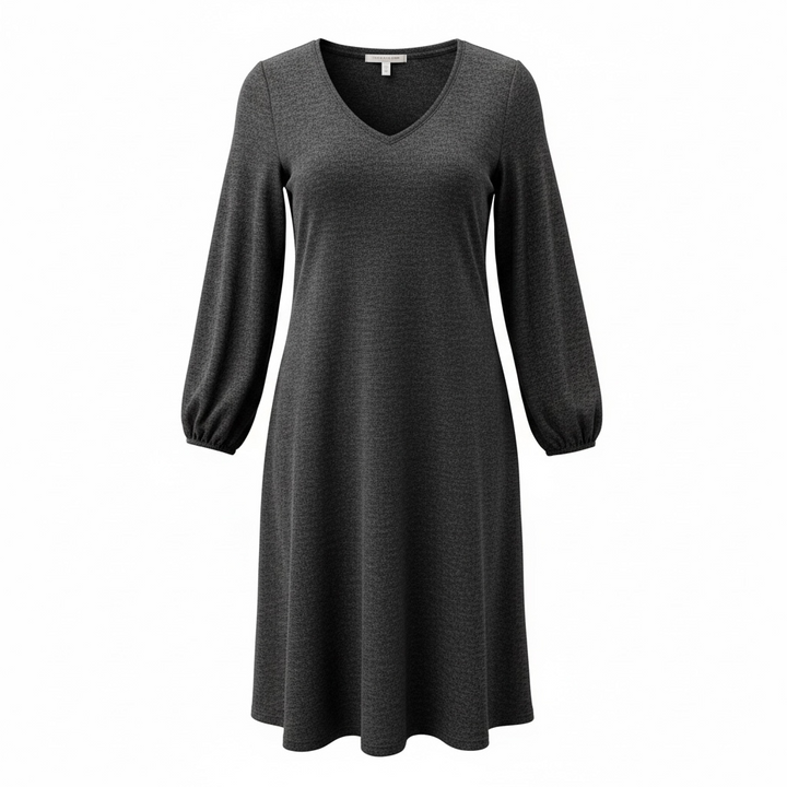 Chris & Carol V-neck Bell Sleeve Dress - Heathered Dark Charcoal