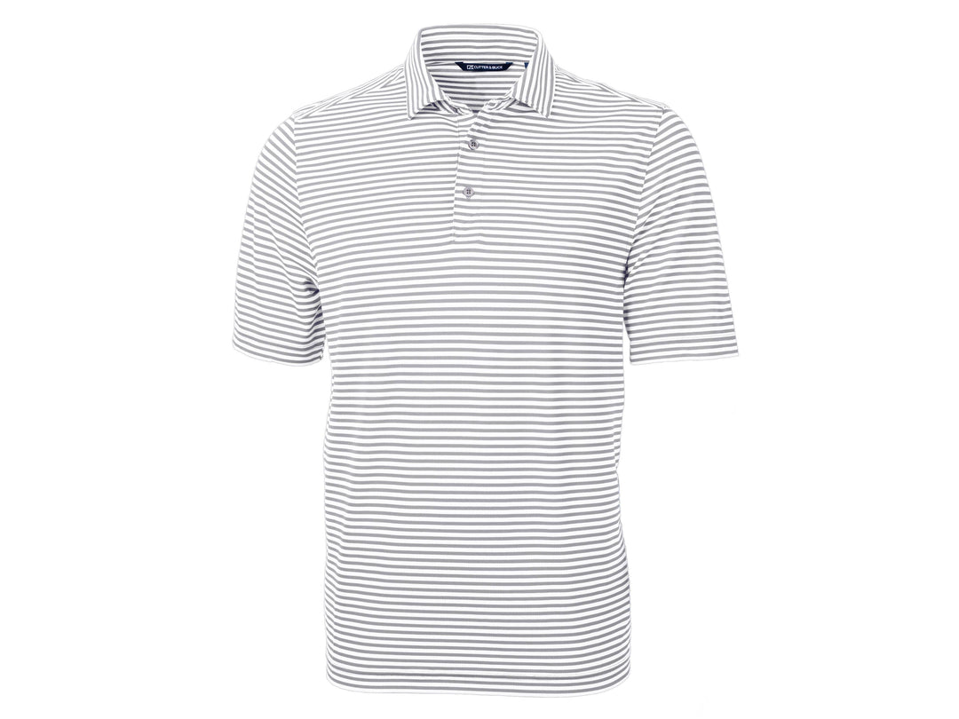 Mavericks Cutter & Buck Virtue Eco Pique Stripe Recycled Mens Polo - Polished Grey/White