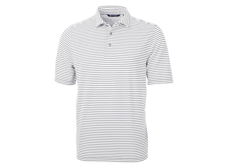 Mavericks Cutter & Buck Virtue Eco Pique Stripe Recycled Mens Polo - Polished Grey/White