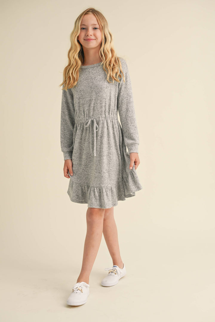 GIRLS HACCI LONG SLEEVE DRESS - GREY