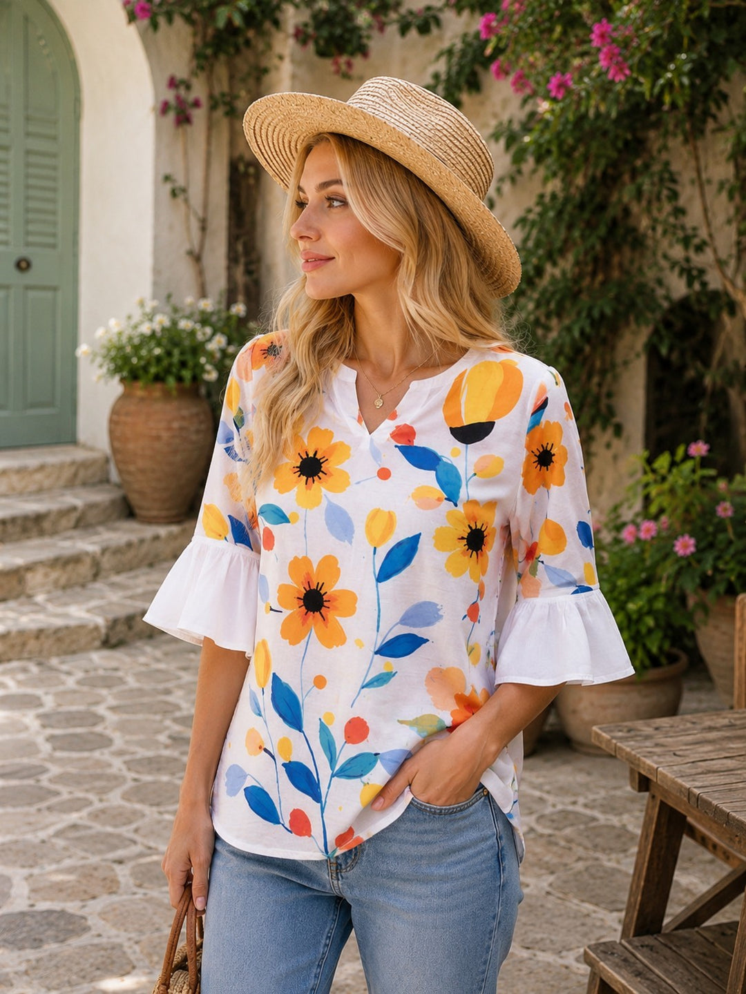 Bloom Bright Bell Sleeve Blouse