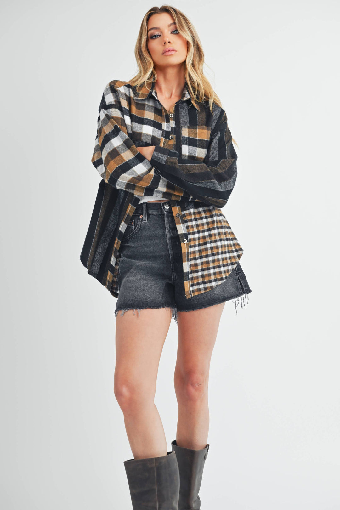 Lena Plaid Flannel Shirt - Brown/Black