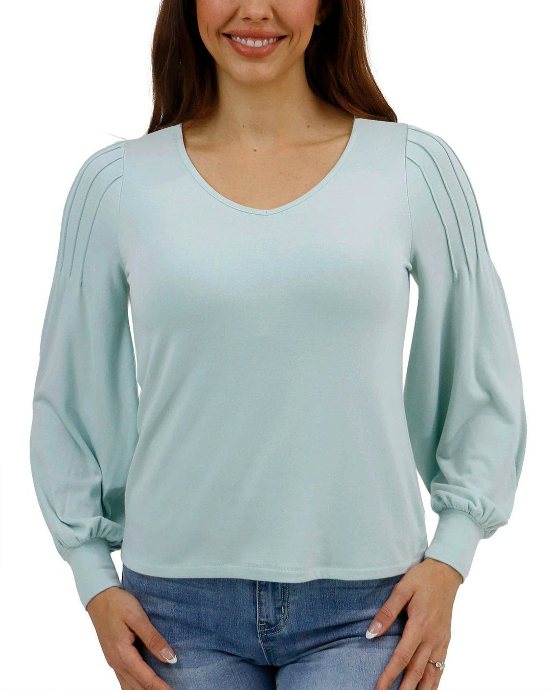 Pleated Sleeve Top in Light Mint