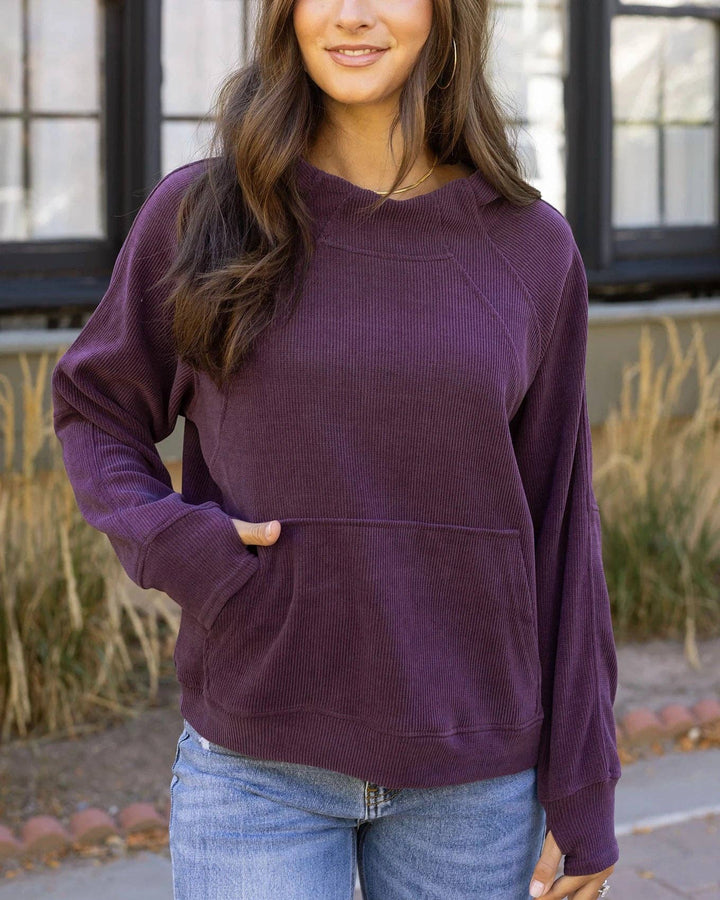 Corded Pullover Hoodie in Aubergine