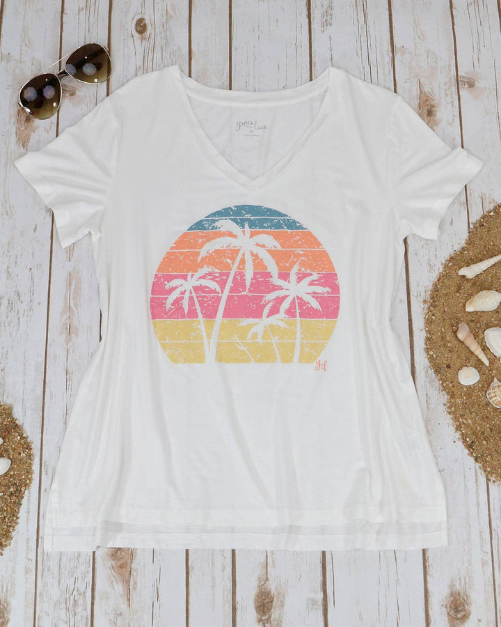 VIP Favorite V-Neck Graphic Tee - Palm Trees