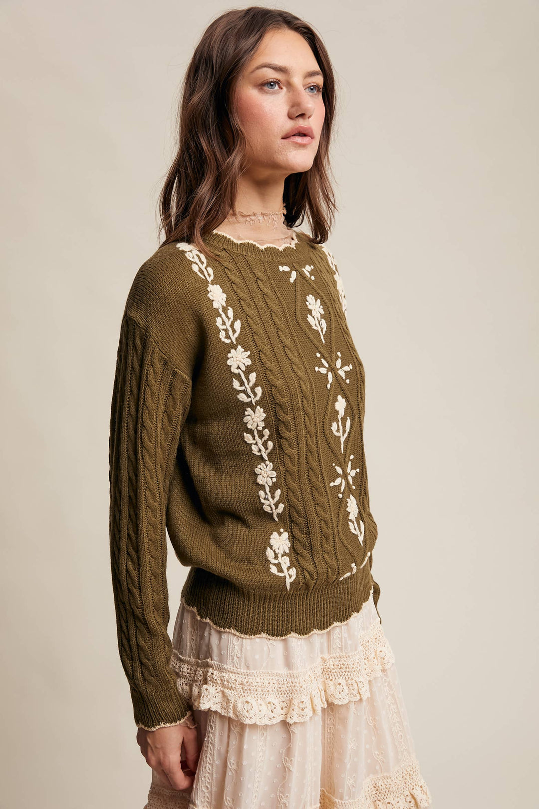 Autumn Garden Cable Knit Sweater in Terracotta
