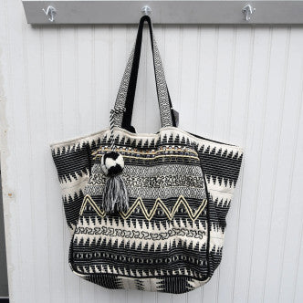 Chloe & Lex- Black White Striped Wide Tote