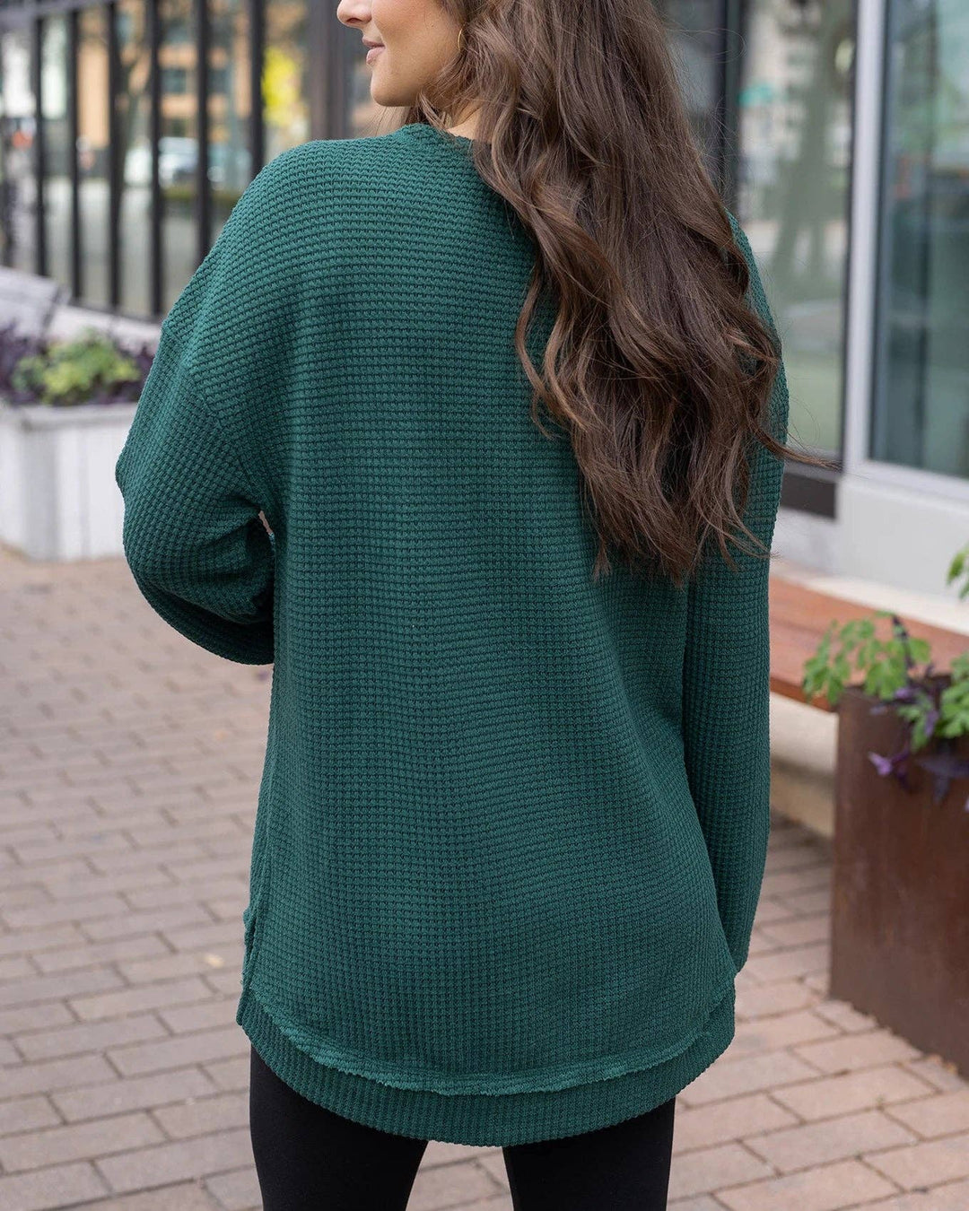 Slouchy Waffle Pullover in Emerald