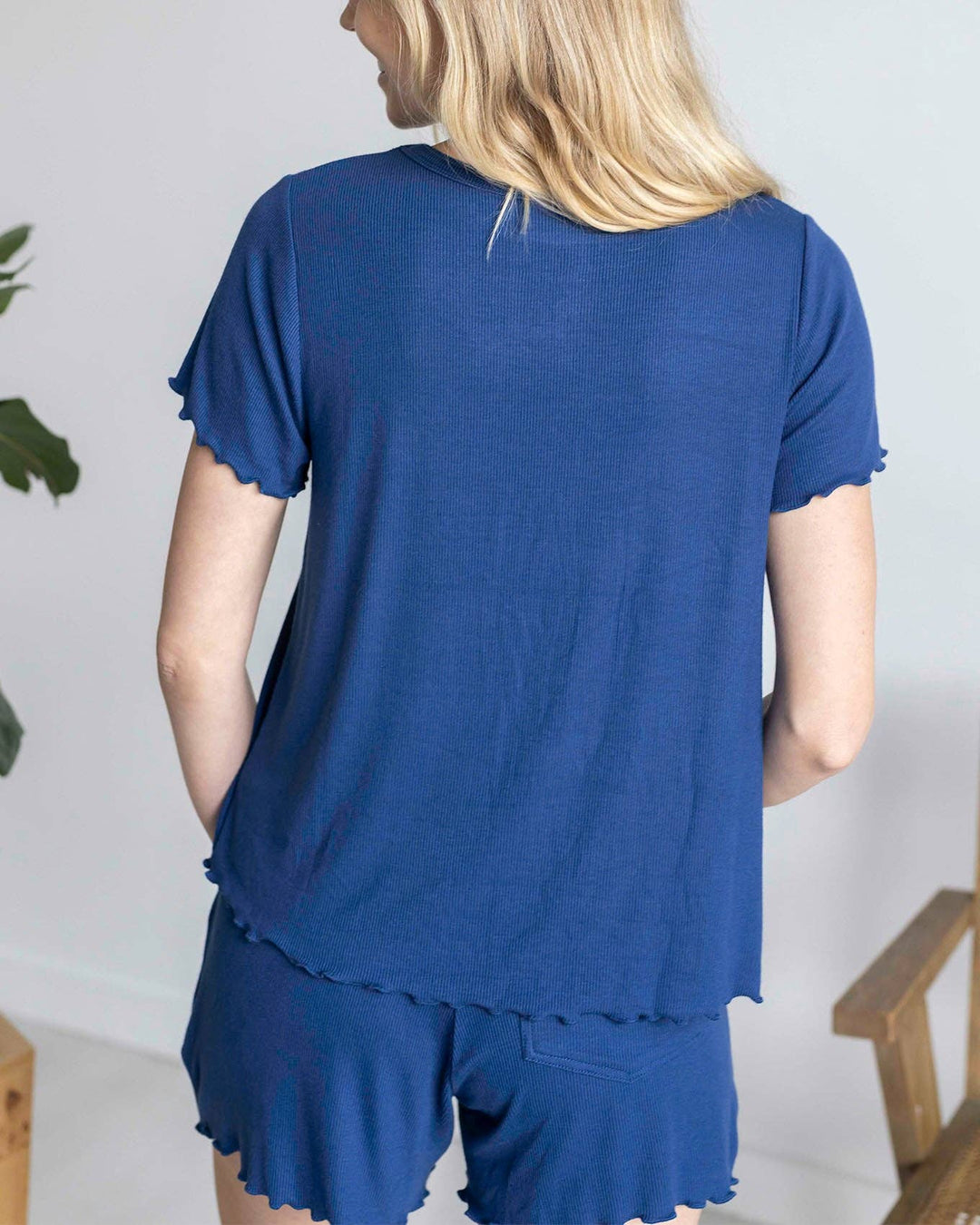 Essential Ribbed Relaxed Fit Tee in Classic Blue