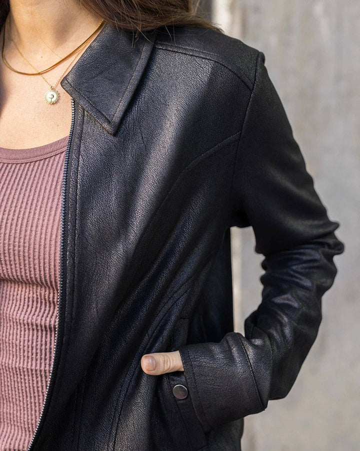 Lightweight Faux Leather Jacket in Black