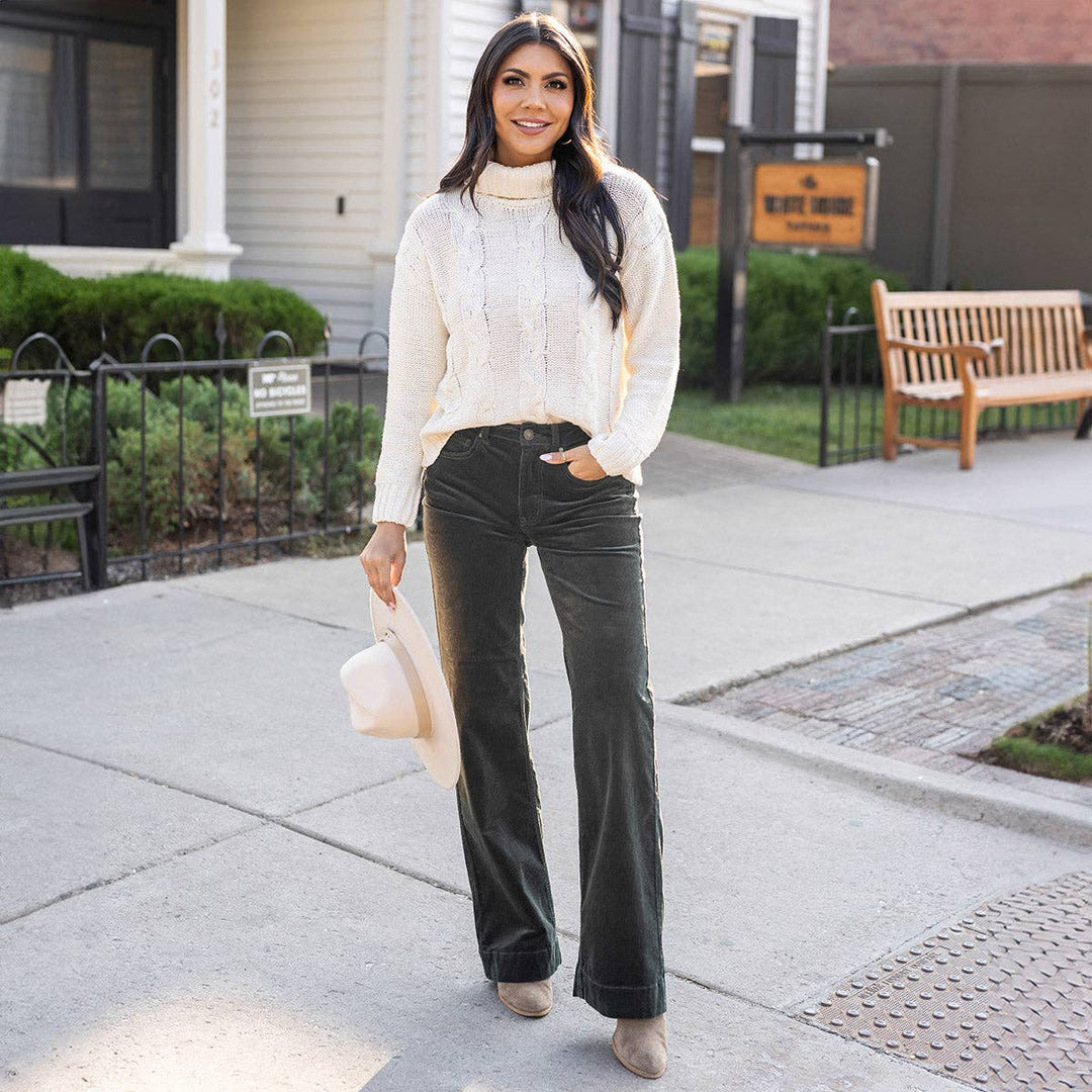 Wide Leg Corduroy Pants in Deep Green