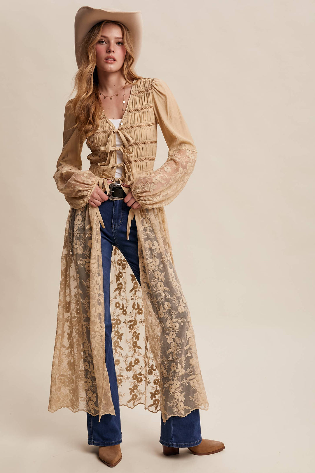 Prairie Romance Lace-Up Maxi Duster
