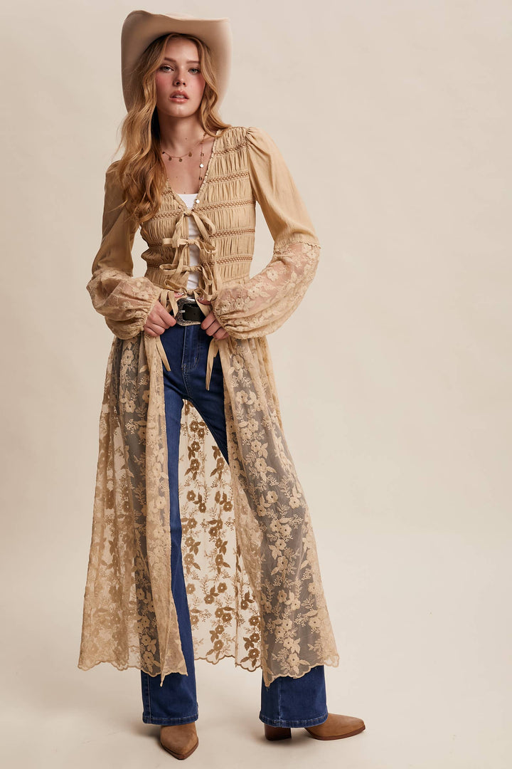 Prairie Romance Lace-Up Maxi Duster