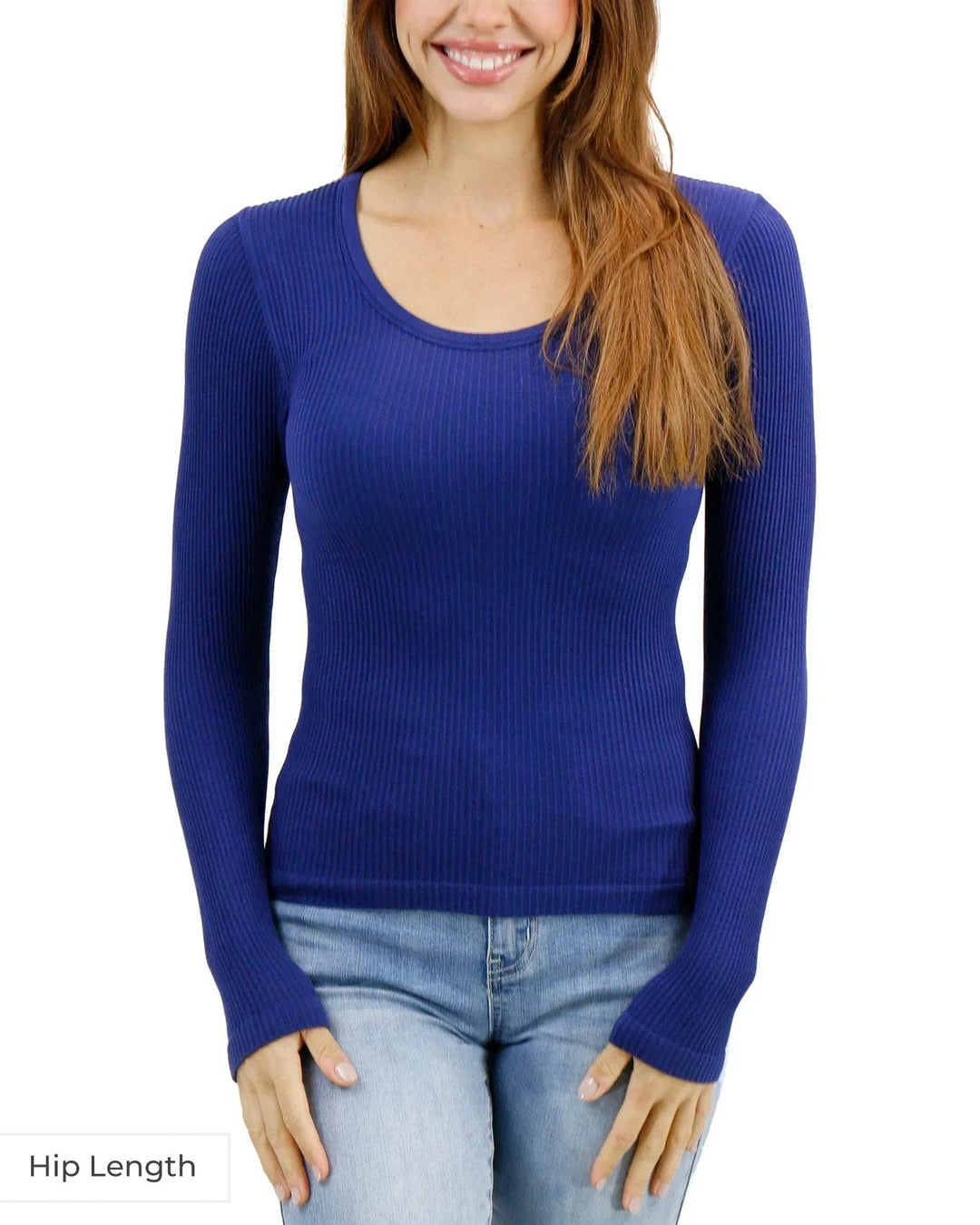 Grace and Lace Hip Length Scoop Neck Long Sleeve Brami in Indigo