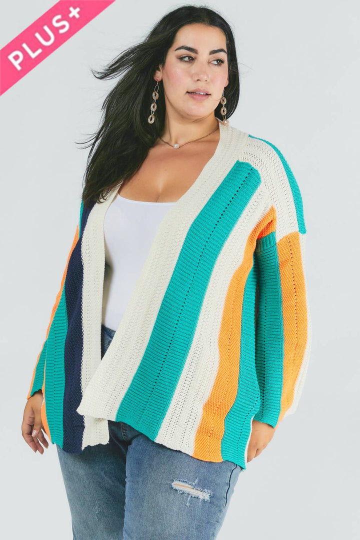 PLUS COLOR BLOCK LONG SLEEVE CARDIGAN