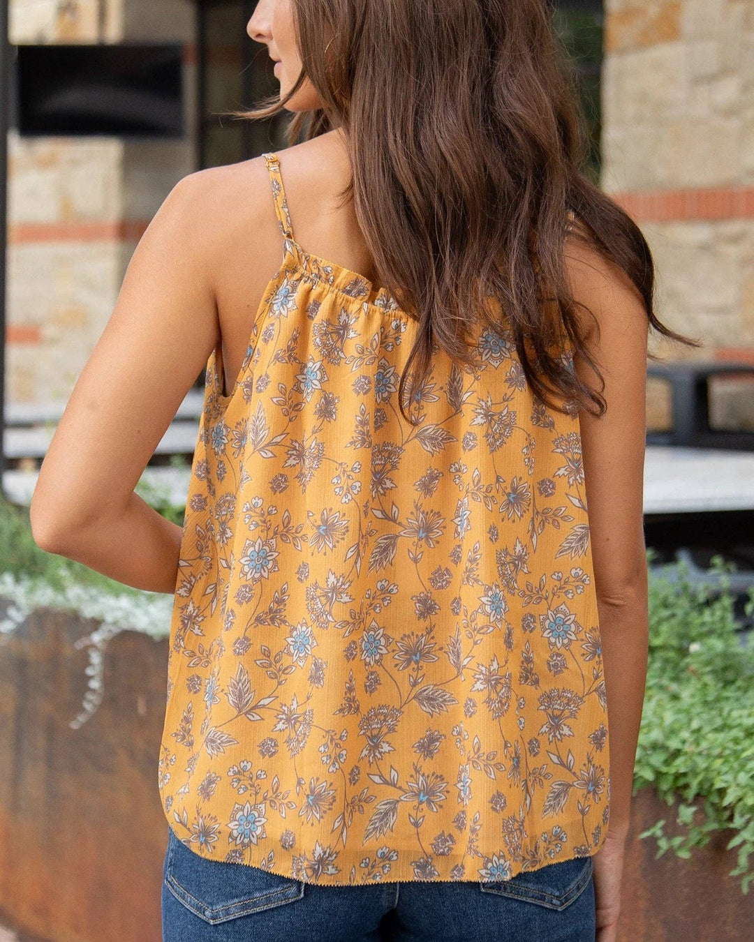 Ruffled Swing Cami in Mustard Floral