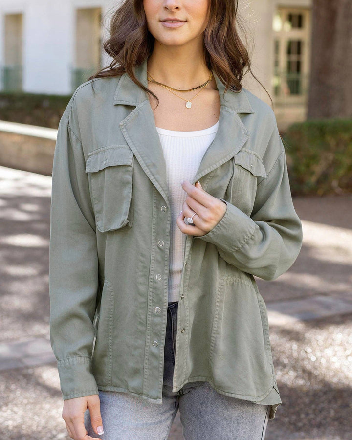Grace and Lace Tencel™ Lyocell Utility Shirt Jacket in Sage