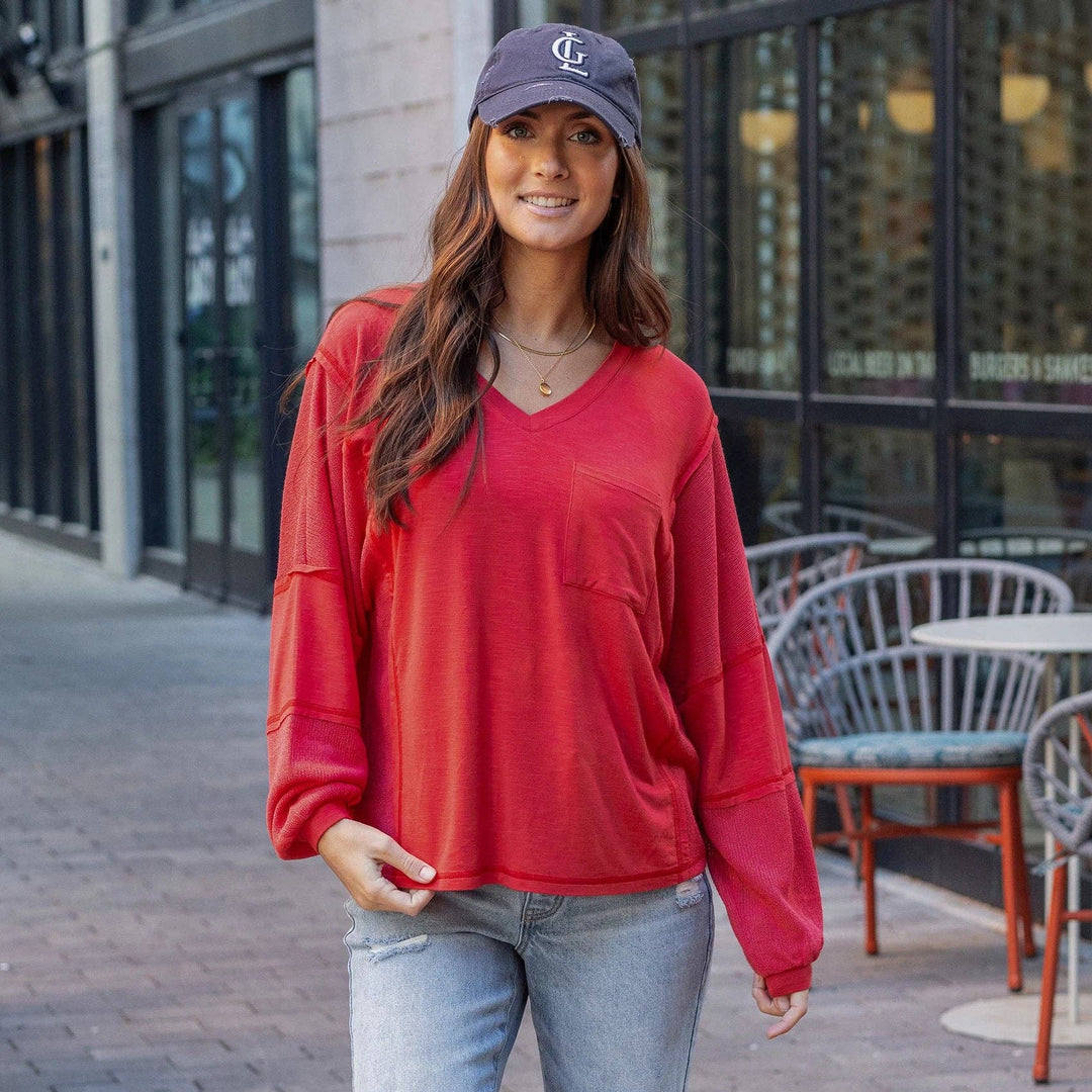 Dolman Sleeve Boho V-Neck Top in Poppy