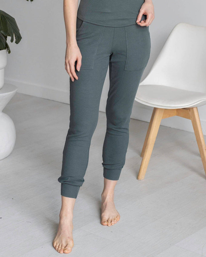 Essential Ribbed Jogger Pants In Forest