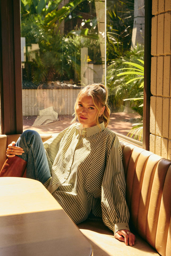 Between the Lines Button-Up - Brick Red