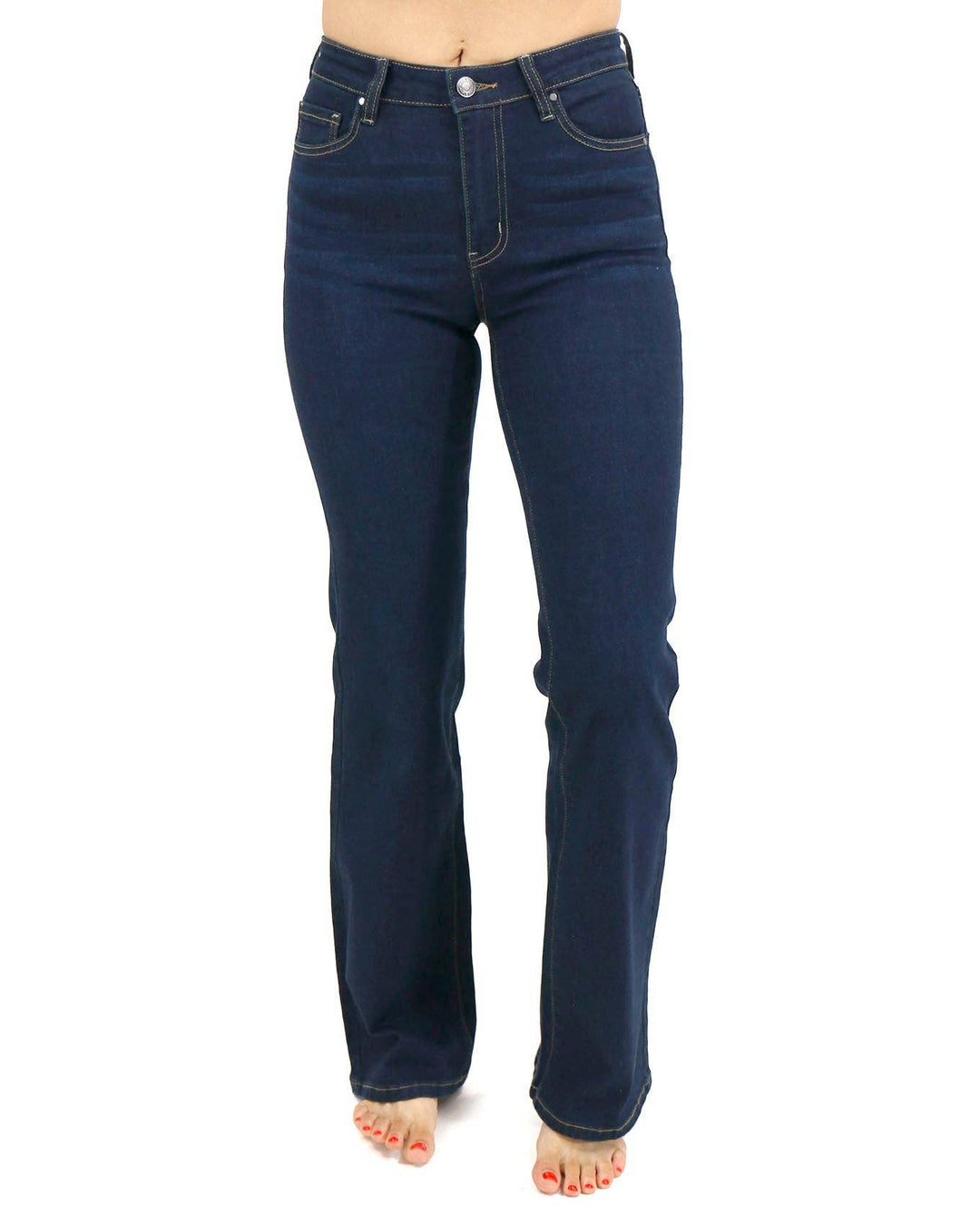 Designer Denim Flare Jeans In Dark-Wash