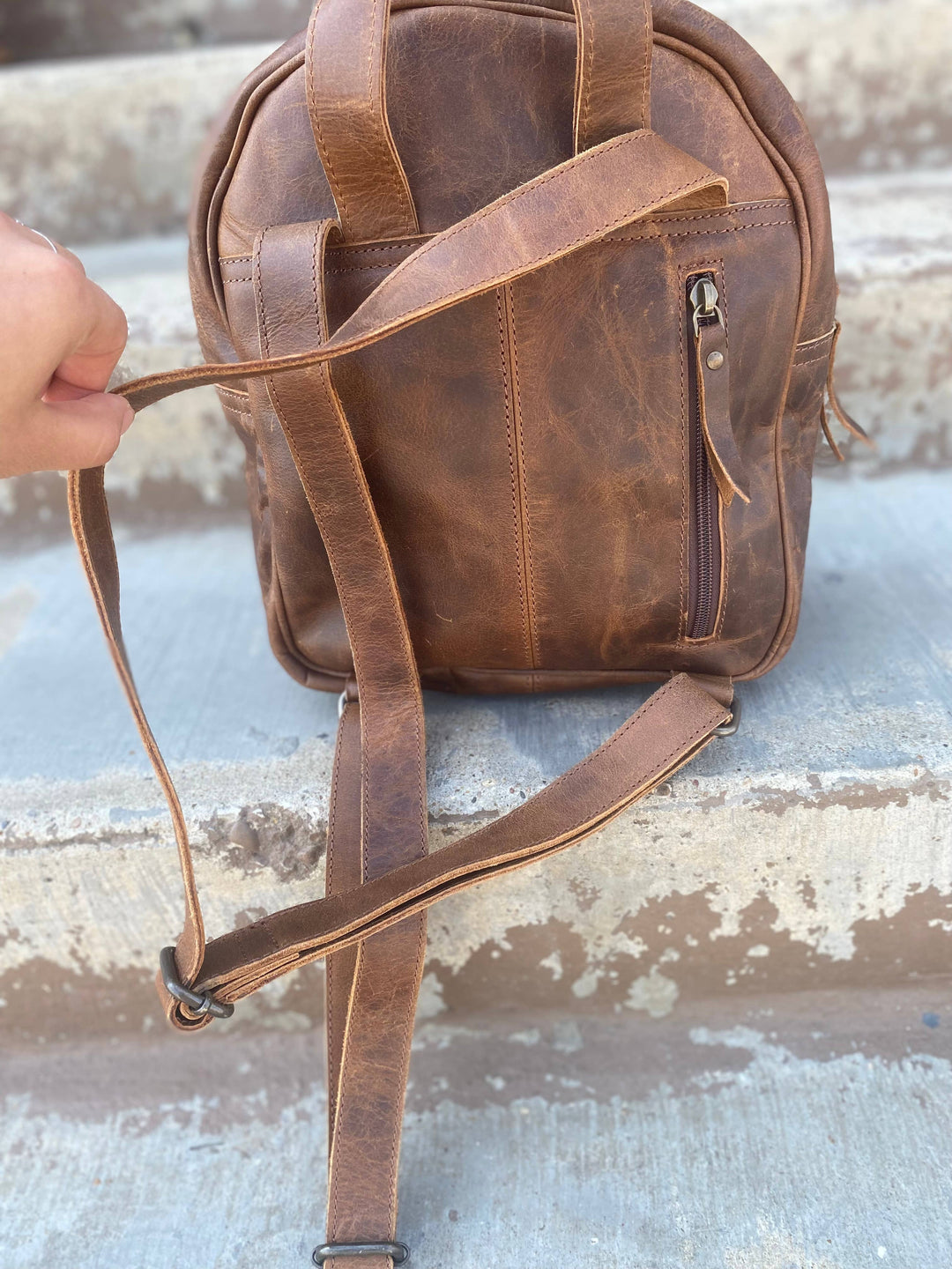 Camel Brown BootStitch Leather Mini Backpack  