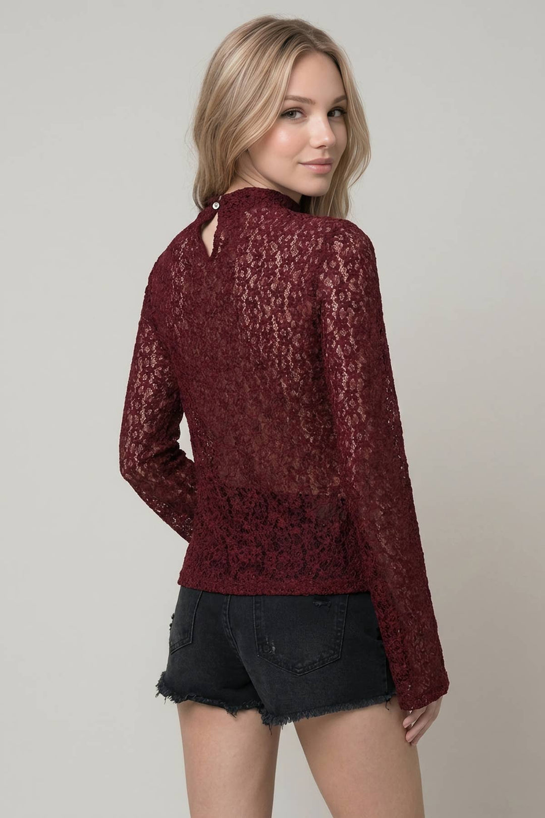 Laced with Love Mock Neck Top - Wine