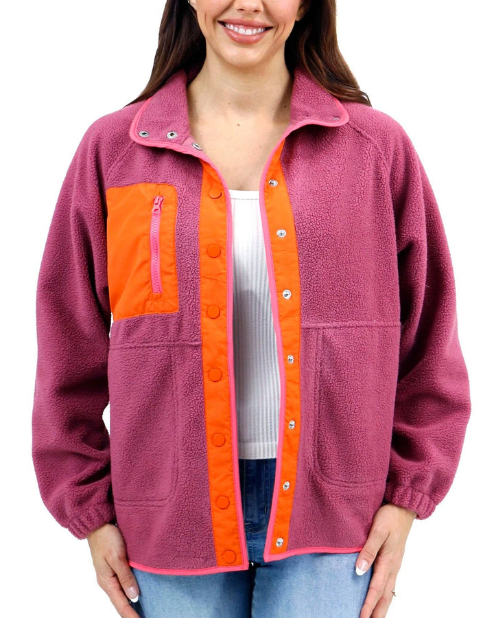 Colorblock Fleece Jacket in Berry-Orange