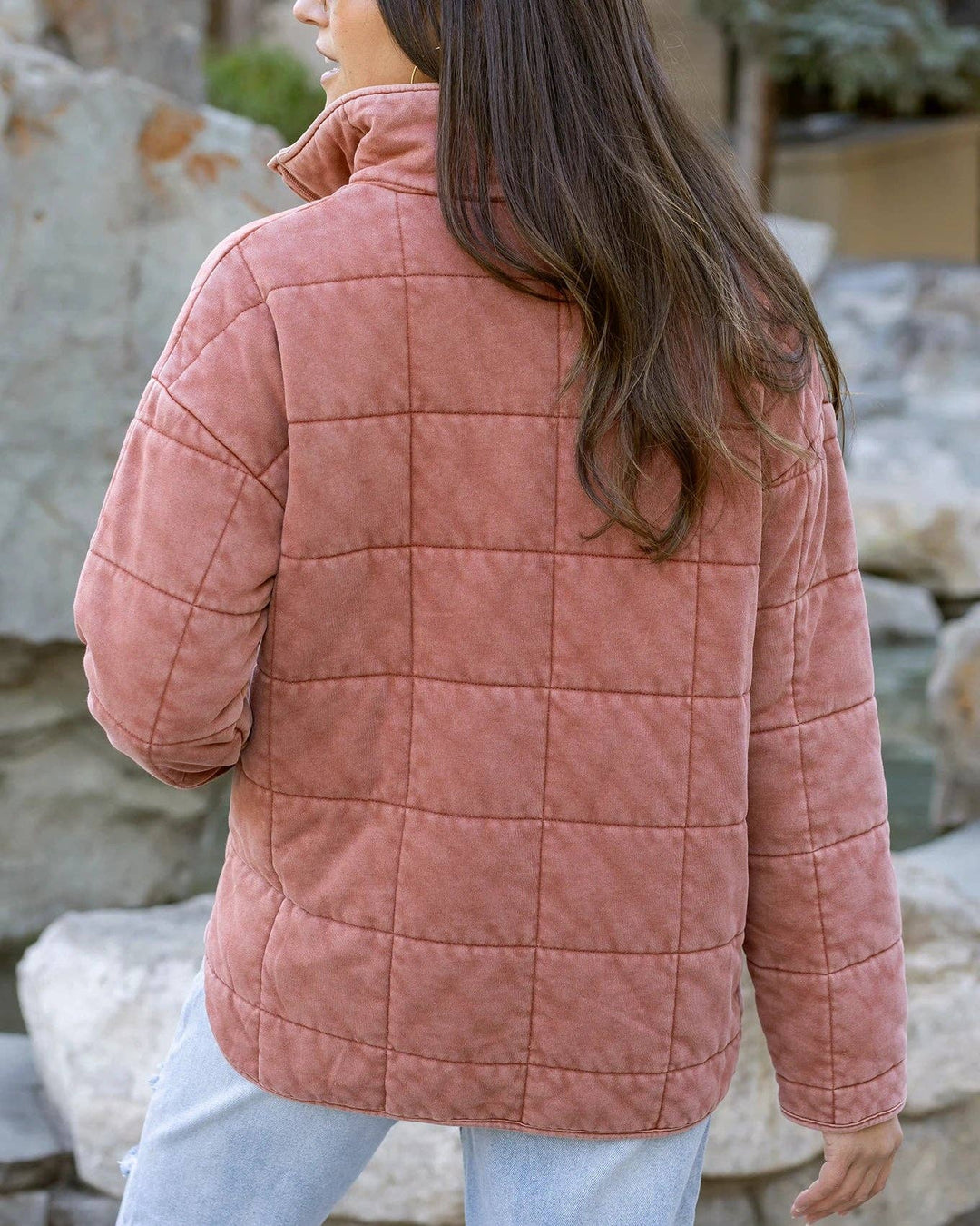 Grace and Lace Mineral Washed Quilted Jacket in Terracotta