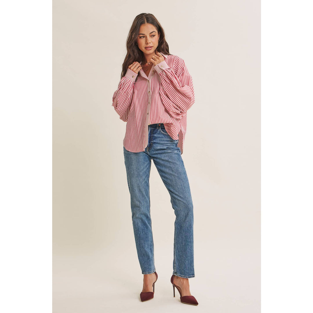 Between the Lines Button-Up - Brick Red