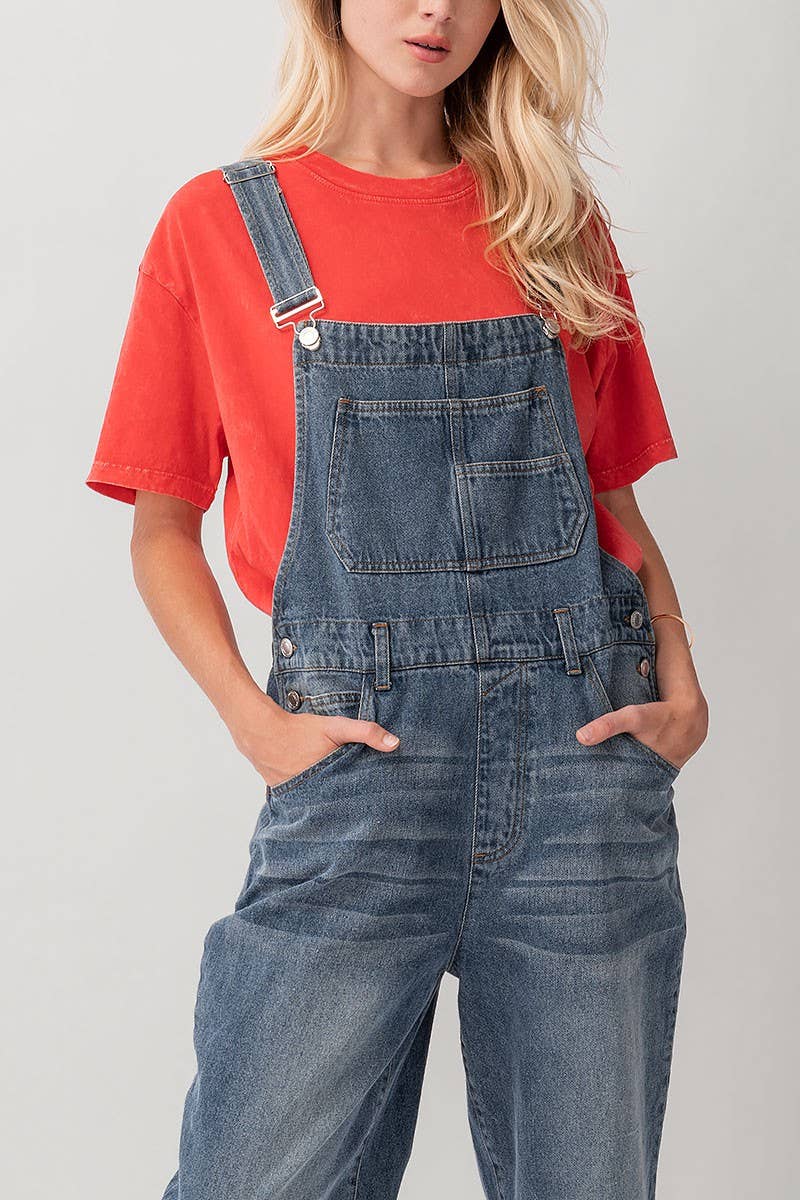 Relaxed Fit Denim Overalls Mid Wash