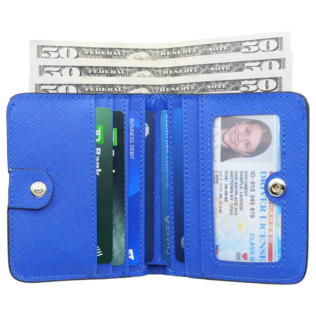 Women's Small Compact Bifold Leather Wallet - RFID Technology - 12 colors