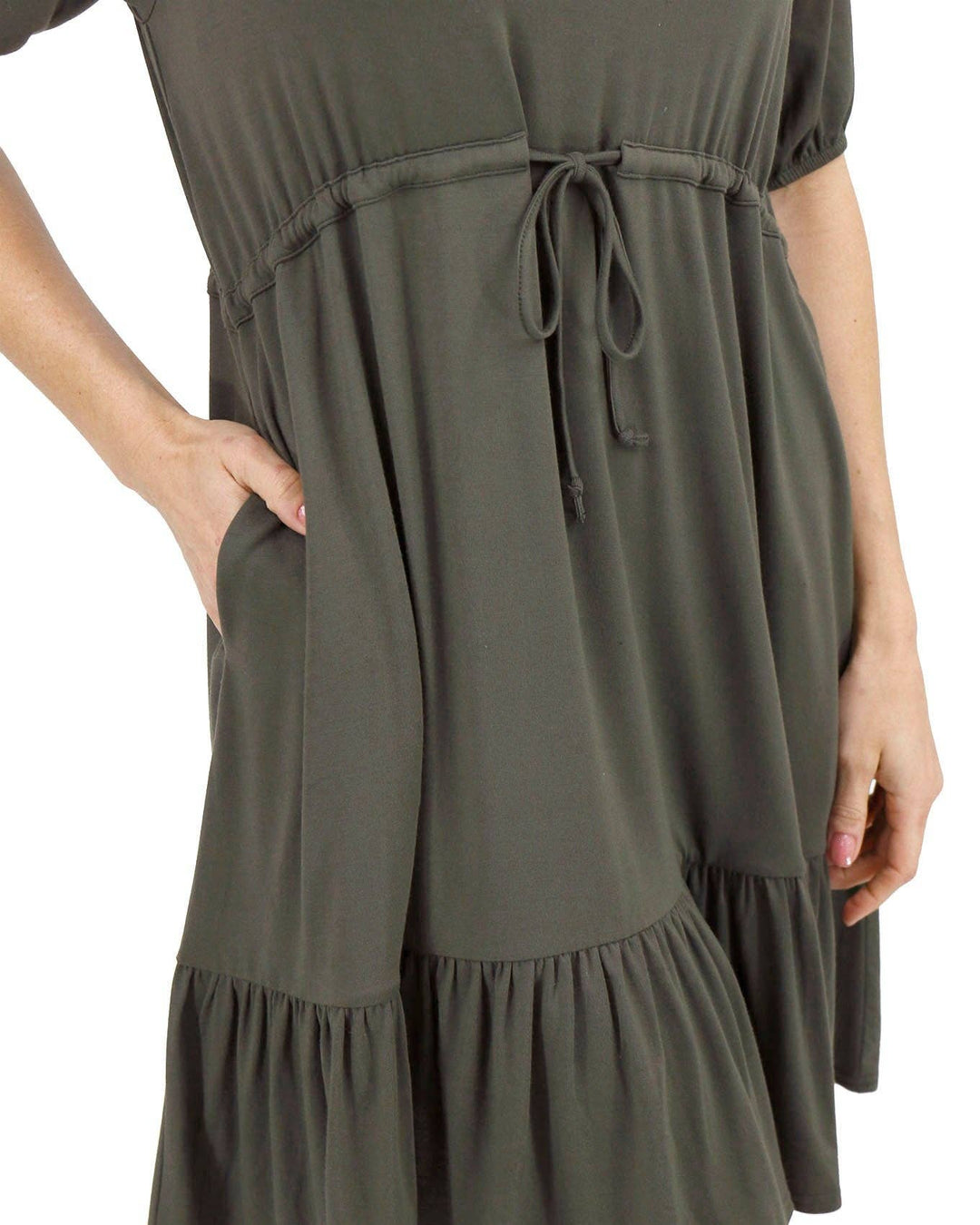 Grace and Lace Modal Waist Tie Dress in Olive