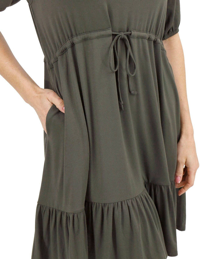 Grace and Lace Modal Waist Tie Dress in Olive