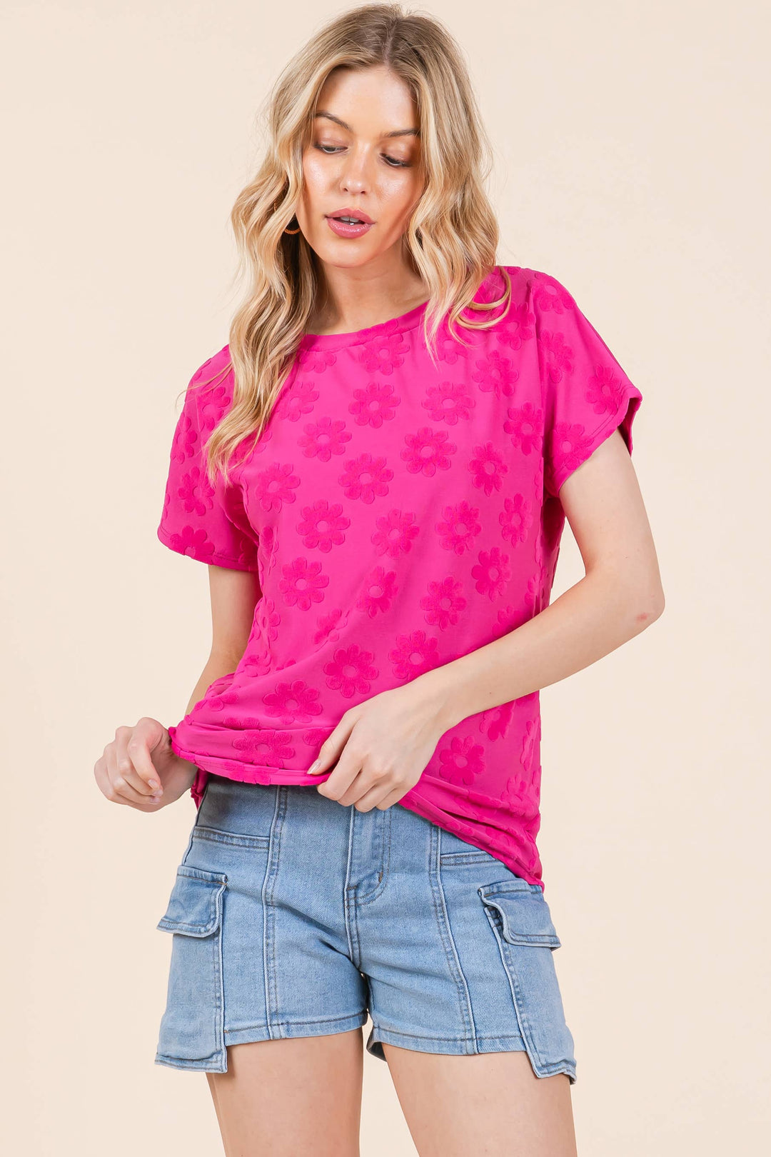 Pink Petal Textured Knit Top - Fuchsia
