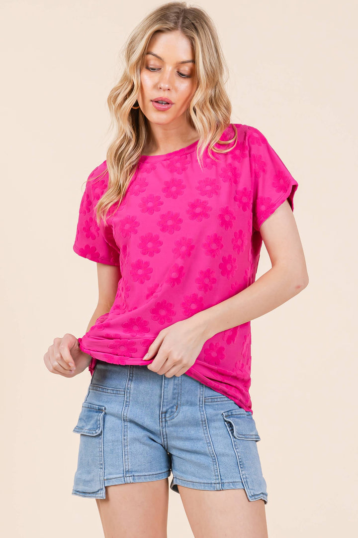Pink Petal Textured Knit Top - Fuchsia