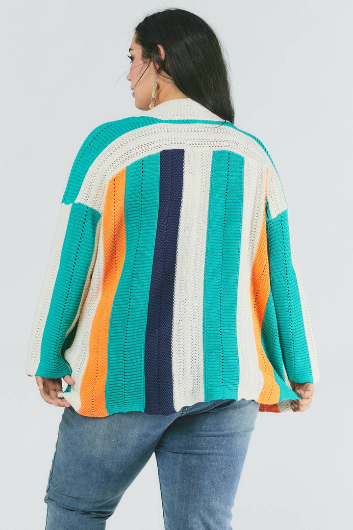 PLUS COLOR BLOCK LONG SLEEVE CARDIGAN
