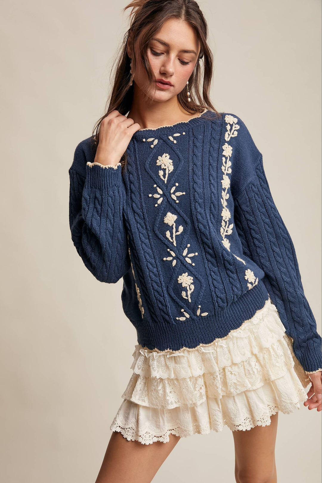 Autumn Garden Cable Knit Sweater in Terracotta