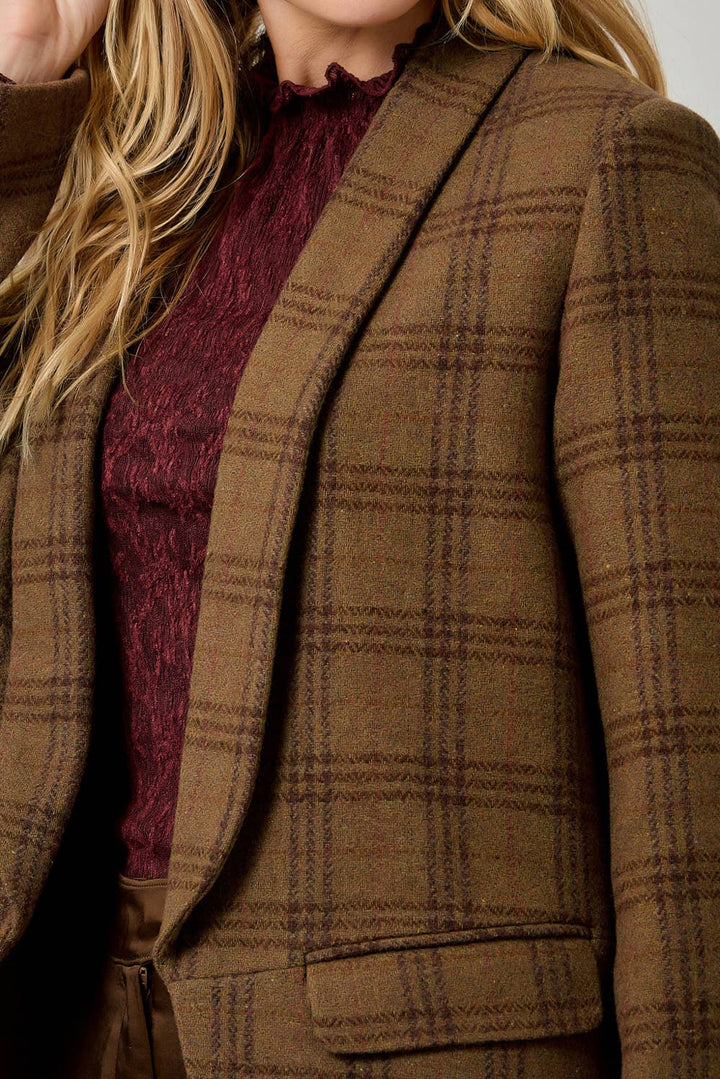 Autumn in Oxford Wool-Blend Plaid Blazer