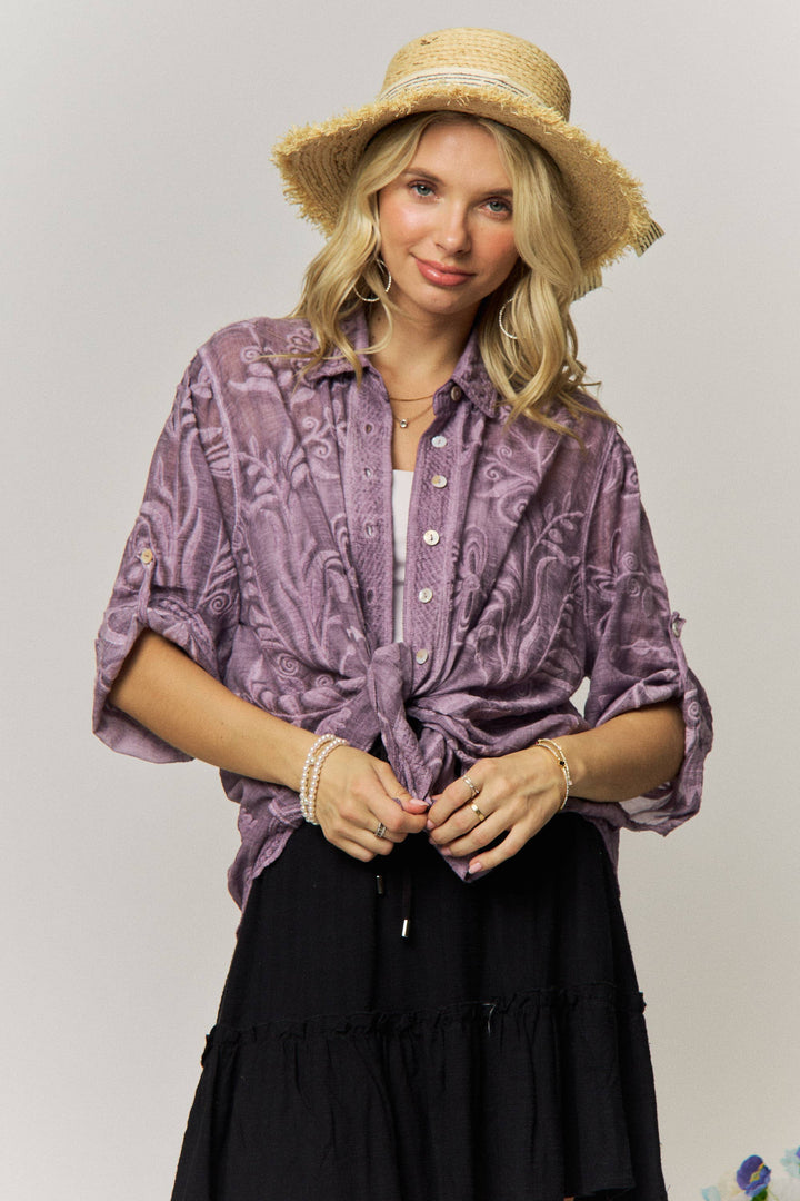 Wildflower Wanderer Mocha Button-Down Blouse