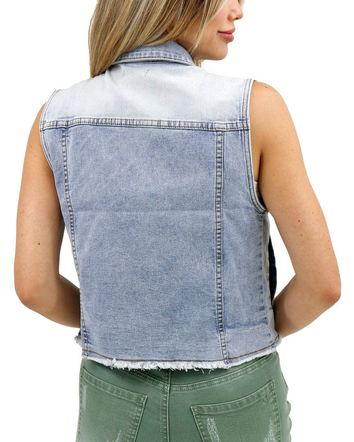 Grace and Lace Soft Wash Denim Vest in Light-Wash