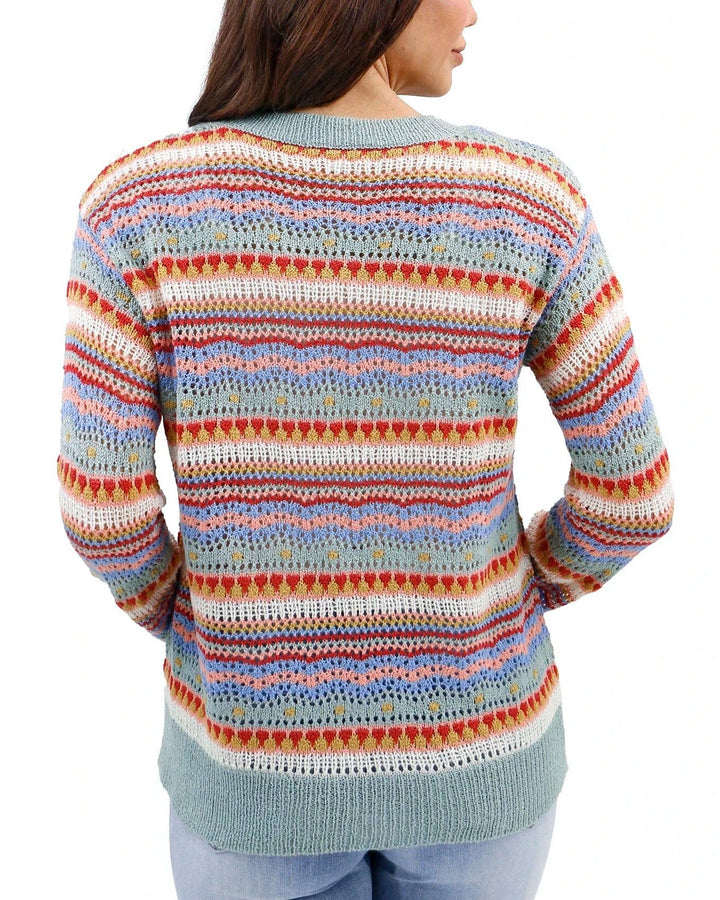 Pointelle Striped Sweater in Multi Earthtone