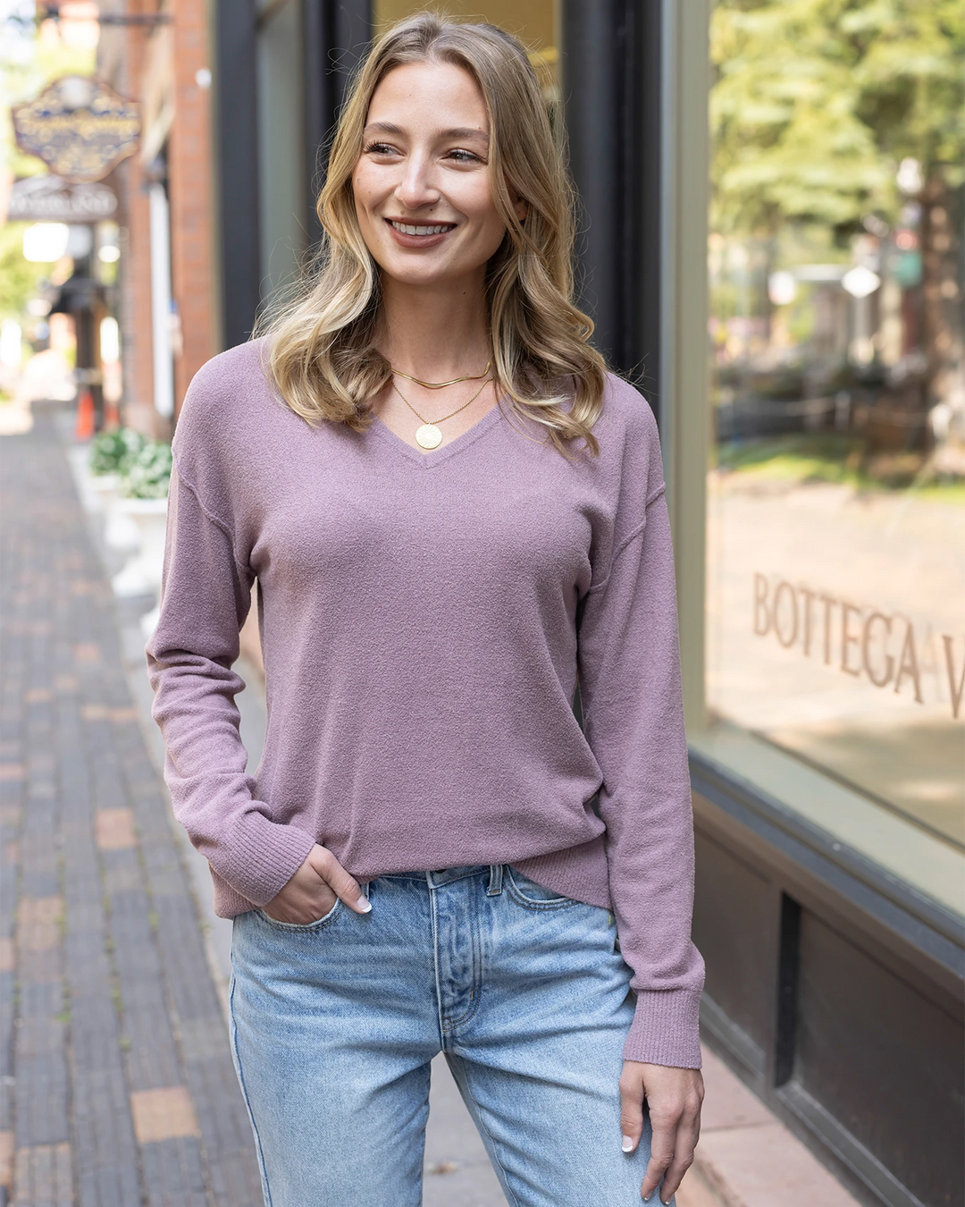 Micro Bambü Lightweight Sweater in Dusty Mauve