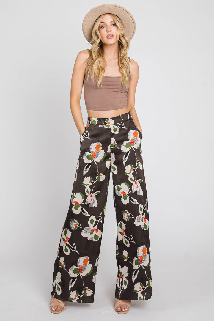 Bold Moves Floral Satin Statement Pants